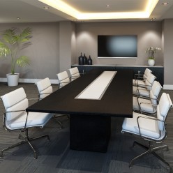 Square-Base range of boardroom tables finished in a choice of 15 veneers, with 6 different top shapes.